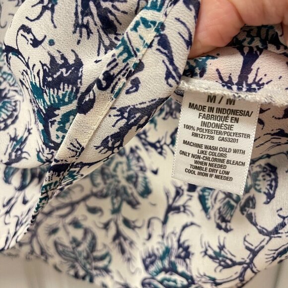 Aeropostale Floral Boho Tie Blouse Cream Navy - M - Picture 6 of 13